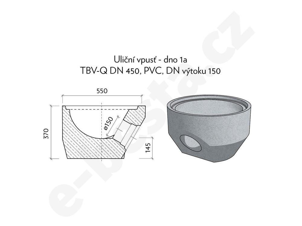 CSB - Uliční vpust dno s výtokem 1a PVC DN 150 (450/370mm)